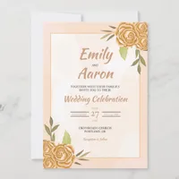 Ochre Rose Elegant Floral Watercolor Wedding Invitation