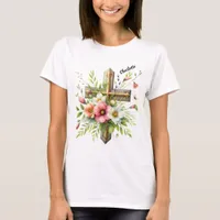 Christian Cross Highlighted by Floral Spring Halo T-Shirt