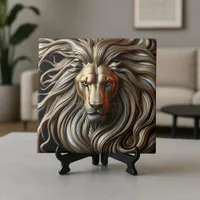 Molten Gold and Silver Metallic Majestic Lion Head Ceramic Tile