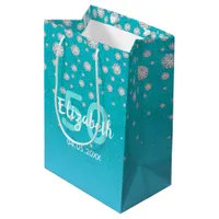 50th birthday teal blue green glitter name diamond medium gift bag