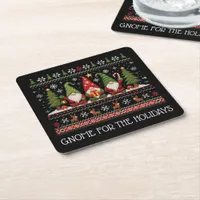 Funny Colorful Pixelated Gnome for the Holidays Square Paper Coaster
