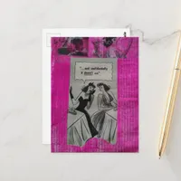 Vintage Beauty Ads on Pink Mixed Media Collage Postcard