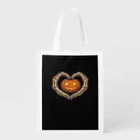 Skeleton Hands Heart With Pumpkin Cute Spooky Hall Grocery Bag