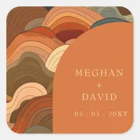 Retro Abstract Wave Arch Earthy Terracotta Orange  Square Sticker