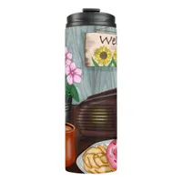 Welcome, Sunflowers, Donuts and Coffee Thermal Tumbler