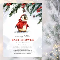 Charming Cute Penguin Winter Christmas Baby Shower Invitation