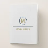 Array and Line Monogram Professional Blue ID313 Pocket Folder