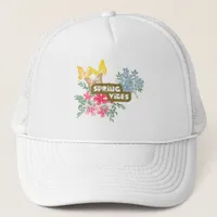 Spring Vibes Colorful Flowers Butterflies Seasonal Trucker Hat