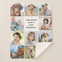 Family Personalized 11 Photo Collage Simple Modern Sherpa Blanket