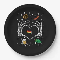 Oktoberfest Skeleton Hand Heart Flag German  Paper Plates