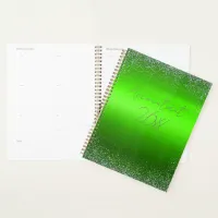 Green Brushed Metal Glitter Monogram Simple |