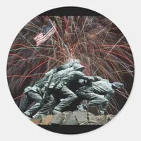 US Marines War Memorial Iwo Jima Fireworks Classic Round Sticker
