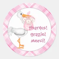 Stork & Triplet Girls Thank You Classic Round Sticker