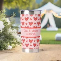 Red Hearts on Pink Child's Coloring Pattern Insulated Tumbler