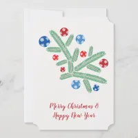 Christmas tree branch with snowflake decorations holiday card