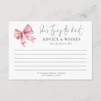 Tying The Knot Pink Bow Bridal Shower Advice Card