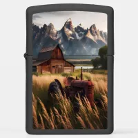 Rustic Tractor Under Snowy Peaks Zippo Lighter