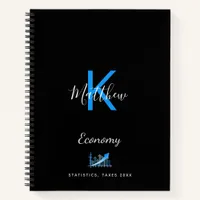 Black blue economy office monogram notebook