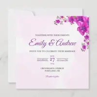 Purple Blossom Watercolor Floral Square Wedding Invitation