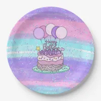 Pink and Purple Happy  Birthday Party Paper Plates