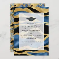 Art Deco Tropical Blue and Gold Tiger Graduation Invitation