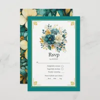 Teal and Gold Floral Wedding RSVP Card