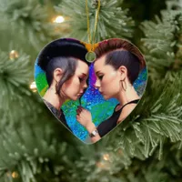 Cute Lesbian Couple Rainbow Art Ceramic Ornament