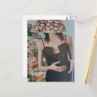 Woman with Bowl on Her Head surreal collage Postcard