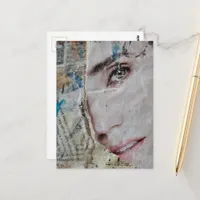 Face and Words Abstract Mixed Media Collage Postcard