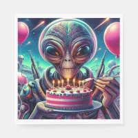 Extraterrestrial Alien Being eating Birthday Cake  Napkins