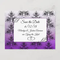 Black Purpl Damask Wedding Save the Date Postcard