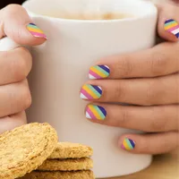 Multicolor Diagonal Striped Colorful Trendy Modern Minx Nail Art