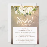 *~* Gold Watercolor White Rose Bridal Shower Invitation