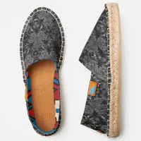 Gray Flowers in a Kaleidoscope Pattern Espadrilles