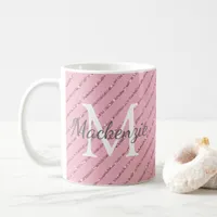 Girly Blush Pink Glitter Stripes Monogram Coffee Mug