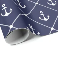 Boat Lover Nautical Anchor Rope Coastal Pattern Wrapping Paper