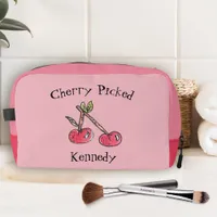 Cherry Add Name Cute Modern Summer Pink Watercolor Dopp Kit