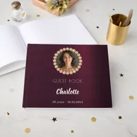 Guest book birthday burgundy photo diamonds