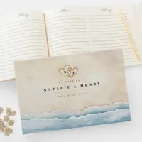 Beach Wedding Guest Book & Watercolor Ocean Hearts