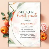 Sweet Peach 1st Birthday She Is One Party for Girl Invitation