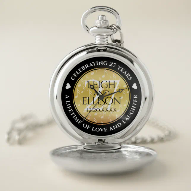 Elegant 27th Music Wedding Anniversary Celebration Pocket Watch