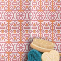 Tribal Ethnic Orange Pink Geometric Pattern Ceramic Tile
