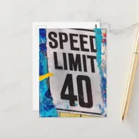 40 Speed Limit mixed media collage Postcard