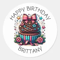 Birthday Cupcake Whimsical Personalized Classic Round Sticker