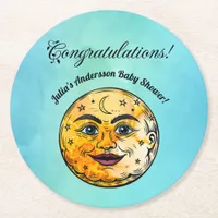 Over the Moon Baby Shower Celebration Round Paper Coaster