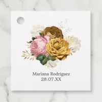 Vintage Blush Pink and Gold Floral Quinceañera Favor Tags