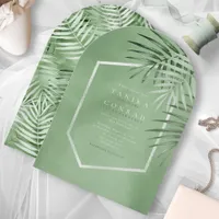 Lush Palm Leaf Wedding Moss Green Arch ID956 Invitation