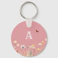 Pretty Colors Watercolor Wildflowers and Monogram Keychain