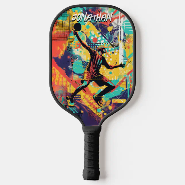 Abstract Sporty Graffiti of Man Playing Pickleball Paddle