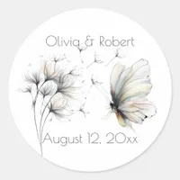 Elegant Butterfly and Dandelion Pastel Ink  Classic Round Sticker